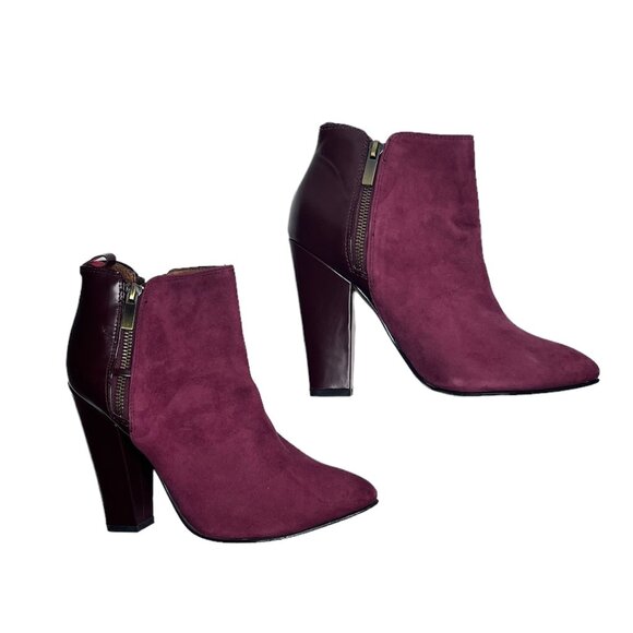 💥FINAL SALE 💥 NWT Halogen Cranberry Suede/Leather Heeled Ankle Boots Sz 7.5M - Picture 2 of 8
